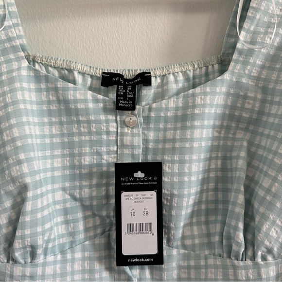 (NWT)  New Look button up tea cute blouse in mint plaid - Picture 3 of 10